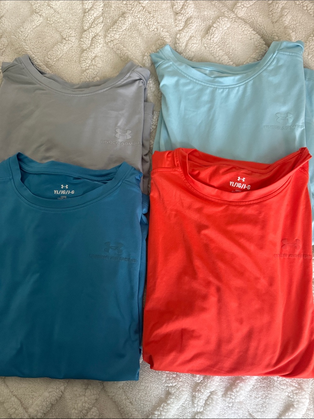 Set of 4 Under Armour Kids Performance Tees - Gray, Light Blue, Teal, Red YL